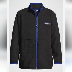 NWT Lands' End Black Fleece Jacket with Blue Trim